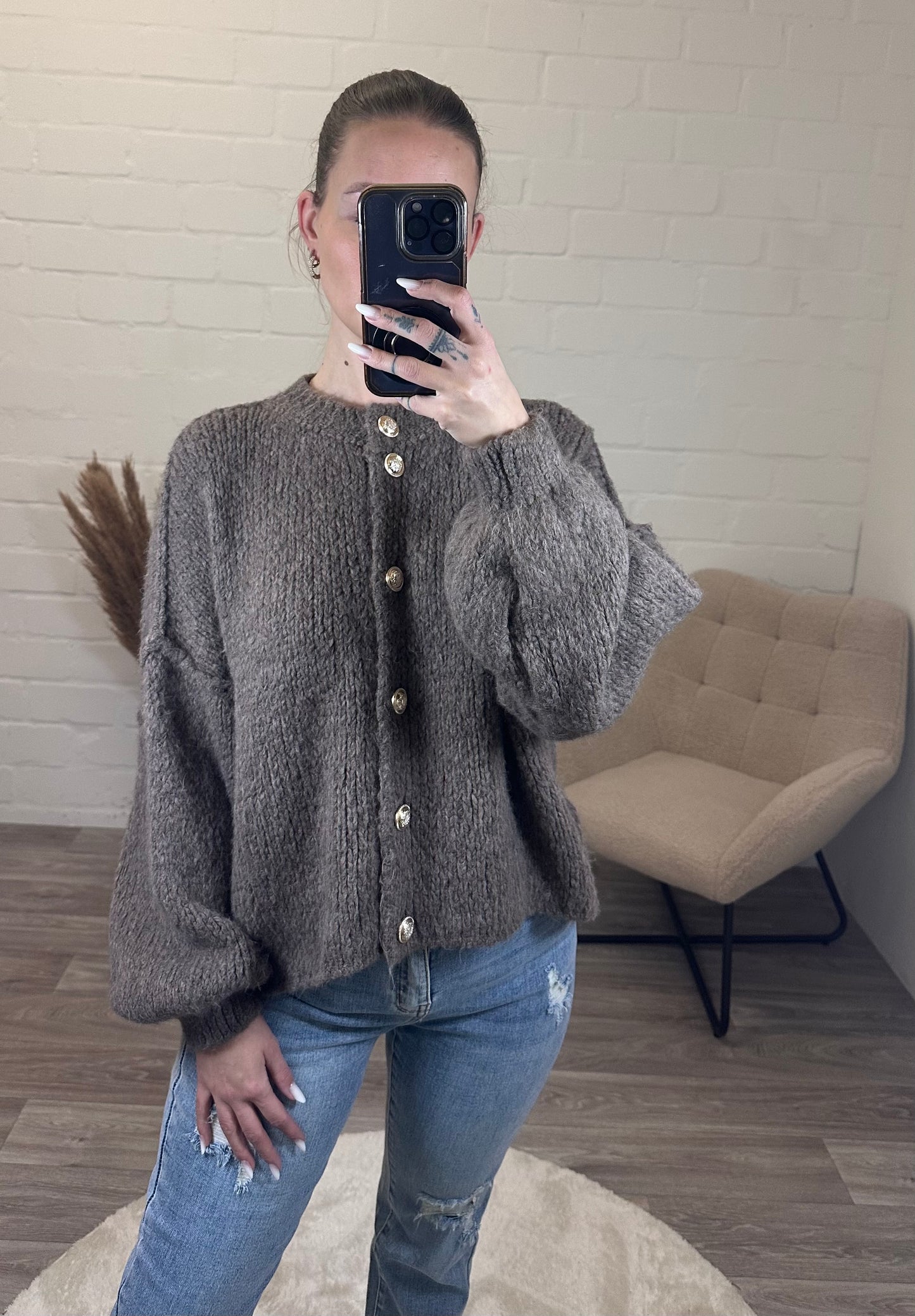 Strickjacke 'nimo' kurz braun