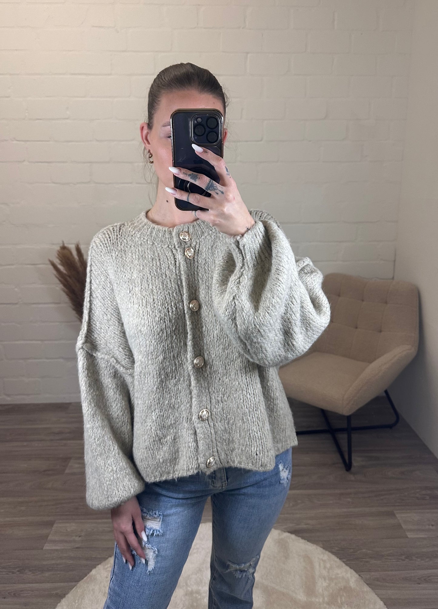 Strickjacke 'nimo' kurz beige