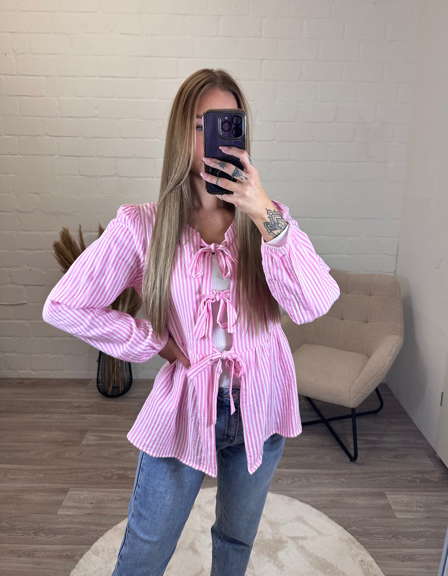 Langarmbluse 'pink stripes'