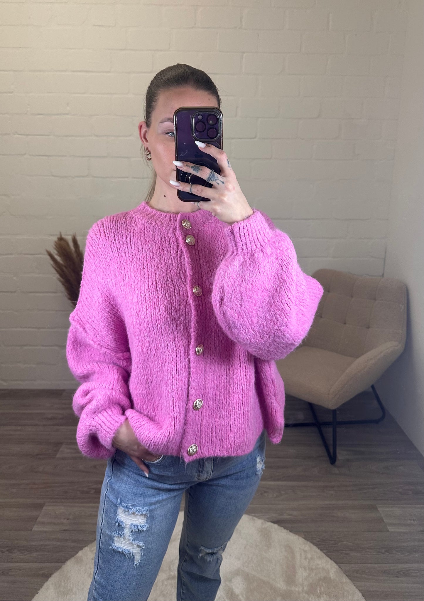 Strickjacke 'nimo' kurz pink